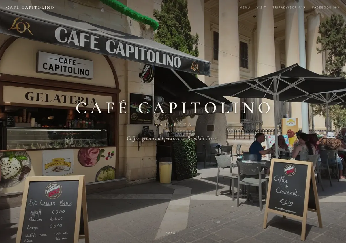 Café Capitolino website with drone footage of Valletta