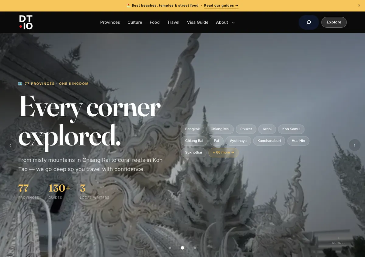 Destination Thailand travel platform showing province guides