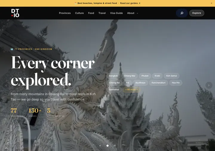Destination Thailand travel platform showing province guides